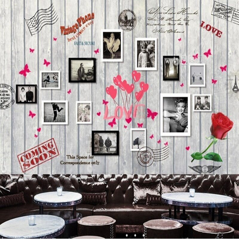 Commercial Wallpaper Printing - Foto bentuk hati dengan tekstur kayu